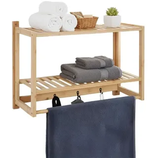 Relaxdays Wandregal Bad mit Haken & Handtuchstange Hellbraun