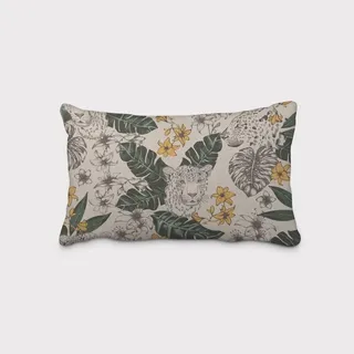 SCHÖNER LEBEN. Dekokissen Kissenhülle Blätter Leopard Dschungel natur grün gelb 40x60cm, handmade beige|gelb|grün rechteckig | 40 cm x 60 cm