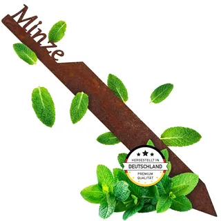 EXTRAVAGANT® Gartenstecker „Minze“ Kräuterstecker Kräuterschilder Pflanzenschilder Pflanzenstecker Metall Stahl Rost Edelrost wetterfest für Garten Beet Gartenschilder Gartendeko Roststecker