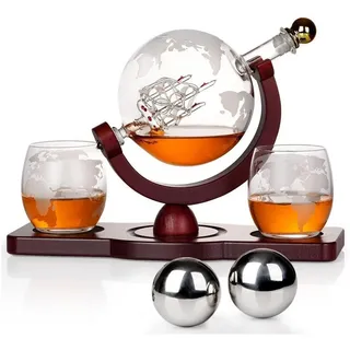 LuxusKollektion Dekanter Whisky Karaffe Set Globus Dekanter 850ML weiß