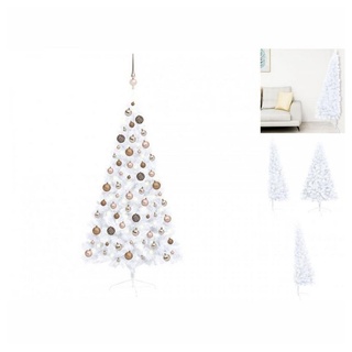 vidaXL Künstlicher Weihnachtsbaum Künstlicher Halber Weihnachtsbaum mit LEDs Kugeln Weiß 150 cm weiß