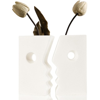 Sawoake Weiß+Weiß Keramik Gesicht Buch Vase Set von 2 für Home Decor, Abstraktes Gesicht küssen Vasen Set, Blumenvase, Moderne Vasen, quadratische Vasen, Wohnzimmer Centerpieces Decor