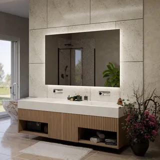 Alasta Dubai LED-Badspiegel 120 x 80 cm, individuell konfigurierbar, mit optionalem Kosmetikspiegel, Spiegelheizung und wählbarer Lichtfarbe