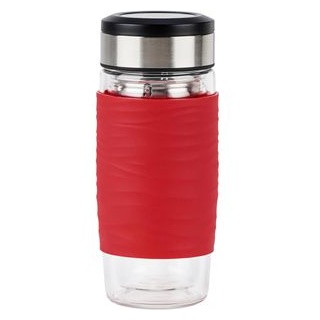 Emsa Isolierbecher Tea Mug N20804, 400 ml, mit Sieb, Glas doppelwandig, rot