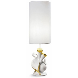 Casa Padrino Luxus Tischleuchte Porzellan Nature Weiß / Gold H54 x 16 cm - Luxus Beleuchtung Tischlampe