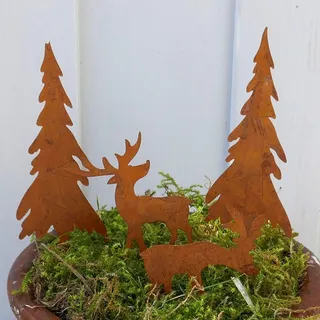 Gartenstecker Elch und Tanne 4er Set zum Stecken Rostdeko für Advent Weihnachten