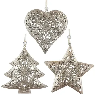 Christmas Paradise Christbaumschmuck Baumschmuck Weihnachtsdeko Deko Anhänger Antik-Gold, Metall - Herz, Stern, Weihnachtsbaum - im 3er Set goldfarben