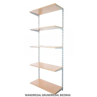 Biedrax Wandregal - Grundregal 20 x 40 x 200 cm, Farbe silber - 5 Fachboden Buche
