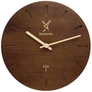 Holzwerk Wanduhr, Dunkelbraun, Beige, Holz, Holz Optik, Rund, 25x25x2.2 cm, CE, Funkuhr, Dekoration, Uhren, Wanduhren