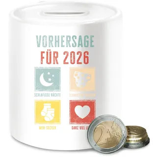 Spardose - Spardosen - Vorhersage für 2026 I Werdende Eltern I Schwangerschaft verkünden - Unisize - Weiß - Mama to be Geschenk Geburtstagsgeschenk Schwangere Geschenke zur Geburt schwanger