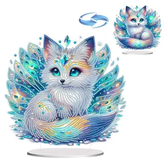 CXINLky DIY Diamond Art Painting Tisch Deko Tier, 5D Diamant Art Painting Tier Tischdeko, Diamant Malerei Stehend Kunst Set, Ornamente Geschenke Handgemachte Dekorative Ornamente-01-Fuchs