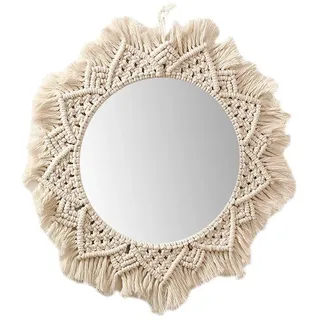 Luckxing Hängender Wandspiegel Mit Makramee-Rand Dekorativer Wandspiegel, Wandspiegel Makramee 50 cm Rund Dekorativ Boho Antiker Spiegel Für Wohnung Wohnzimmer Schlafzimmer Kinderzimmer