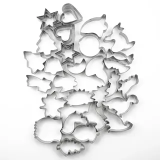 Relaxdays Ausstechformen 36er Set, ganzjährig, Keksausstecher, verschiedene Formen, Plätzchenformen, Edelstahl, silber