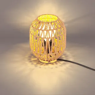 LIGKIN Gewebte Tischlampe Nachttischlampe Boho Style Lampenschirm aus Papierschnüren Tischleuchte Vintage Tischbeleuchtung Nachtlicht für Schlafzimmer Büro Lesen