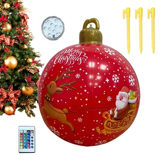 dzqad Weihnachtskugel Aufblasbar 61 cm - Kugel Weihnachtsschmuck Mit Beleuchtung | 16 Farben Fernbedienung Deko Für Pool Eingang Rasen