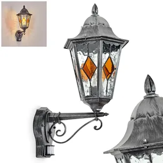 HOFSTEIN Außenwandleuchte Lignac, Außenwandlampe mit Bewegungsmelder aus Metall/Glas in Silber/Schwarz/Klar/Orange, Wandleuchte außen Vintage/Antik/Landhaus, E27, IP44, Garten, Außenbereich, Haustür