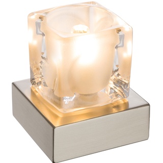Touch Lampe Nachttisch Tischleuchte modern klar Nachttischlampe, Metall silber Glas satiniert, 1x LED 3W 210Lm 3000K, HxLxB 10,5x9x9 cm
