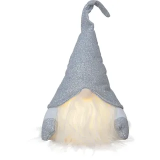EGLO LED Weihnachtsdeko, Leuchtfigur Wichtel, Weihnachtswichtel aus Stoff mit Kunststoffkörper in grau und weiß, batteriebetriebene Figur Weihnachten, warmweiß, 28 cm