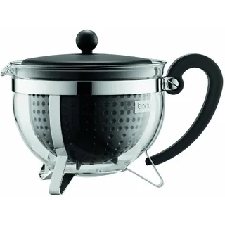 Bodum 1970-01-2 Chambord Teekanne, 1.5 L mit farbigem Plastikdeckel, Griff und Filter, schwarz