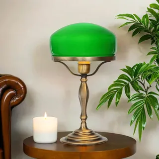 Tischleuchte Bankerlampe Jugendstil Glasschirm Grün aus Messing Premiumqualität