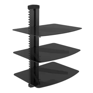 HiFi BluRay/DVD-Player/Receiver/Spielkonsole Wandregal Rack mit Kabelschacht und ESG Sicherheitsglasböden, bis zu 8 kg Tragkraft, schwarz, Anzahl Regalböden:3 Regalböden