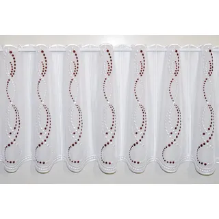 Stickereien Plauen Scheibengardine Stangendurchzug 95 x 40 cm Rot/Weiß