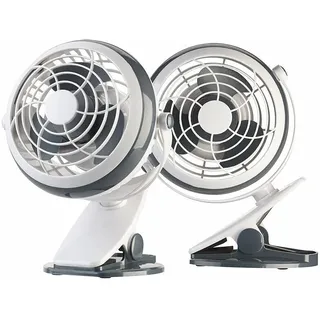 Sichler Haushaltsgeräte 2er-Set Mobile Ventilatoren mit Klemme, USB- & Batterie-Betrieb, 3 W