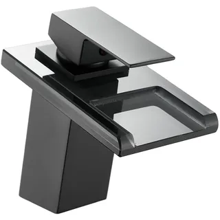 ZYNUHMO Wasserhahn Bad,Wasserfall Armatur Badezimmer Glas,Schwarz
