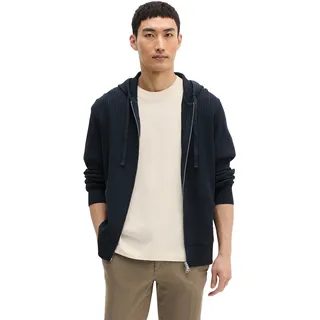 Kapuzenstrickjacke MARC O'POLO, Herren, Gr. S, schwarz navy, Rippstrick, Obermaterial: 100% Baumwolle, unifarben, regular fit hüftlang, Rundhals, Rippstrickbündchen, Strickjacken, regular Fit, geteilte Kängurutasche