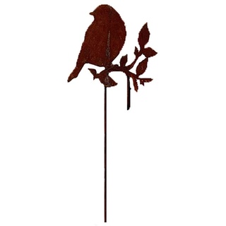 Gartenstecker Vogel auf AST mit Haken im Rost Design H: 115 cm - Rostfigur für den Garten, Gartendeko, Metalldeko