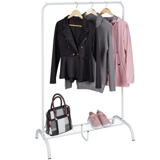 Relaxdays Kleiderständer, mit Ablage, Schlafzimmer, Kleiderstange, HBT: 139 x 90 x 44 cm, aus Metall, freistehend, weiß