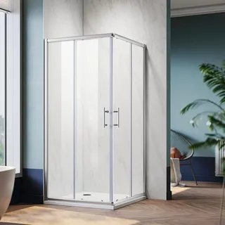 SONNI Eckdusche BxTxH: 70x70x185cm Eckeinstieg Doppel Schiebetüren Dusche Einscheiben-Sicherheitsglas Schnellfreigabefunktion Spritzwasserschutz - Transparent