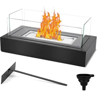 Tischkamin, Tisch Kaminfeuer für Wohnzimmer, Ethanol Bioethanol Tischfeuer, Feuerstelle, Glaskamin, Glasfeuer, Edelstahl, Rauchfrei & Geruchlos - Schwarz