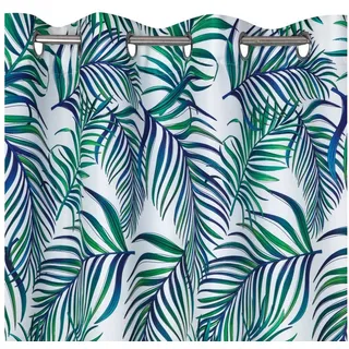 Design91 Vorhang Vorhänge mit Dschungel Muster Palmenblätter Botanische Motive, Blickdicht, Ösenschal, Wohnzimmer blau