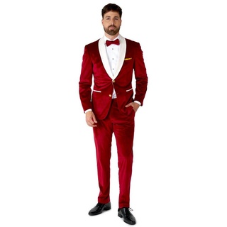 Opposuits Partyanzug Velvet Vibes Deluxe Anzug, Eleganter Smoking Anzug für gediegene Weihnachtsmänner rot