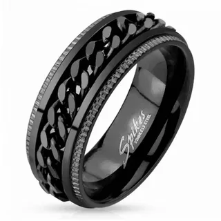 Taffstyle Fingerring Herren Band Ring Edelstahl mit Ketten Style, Herren Band Ketten Style Bandring Herrenring Partnerring Biker Rocker schwarz 65 - Ø 20,7mm