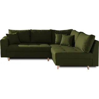 Lisa Design Rune, Ecksofa, mit hocker, 4-Sitzer, skandinavischer Stil, rechts , Olivgrün - Grün