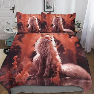 PAZZK Fuchs Bettwäsche Set Soft Atmungsaktive 3D Bettbezüge 3teilig, Jungen Mädchen Bettwaren, Gebürstet Mikrofaser Angenehme Bettbezug + Kissenbezug Double (200x200cm)