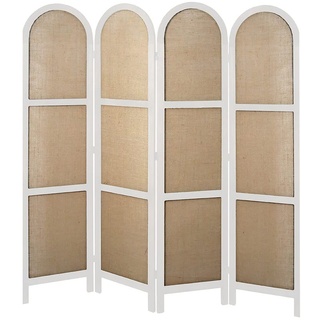 LW Collection Paravent Raumteiler Weiß Holz - Raumteiler 4 Paneele - Trennwand 170x160cm - Paravent Fertig - Rund