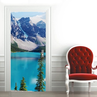 Selbstklebende 3D Tür Wandbilder aufkleber Landschaft mit Berg Diy Home Design Sonderanfertigung Tapete B100 x H200cm