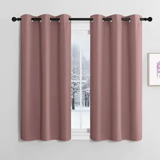NICETOWN Scheibengardinen Blickdicht mit Ösen Thermovorhang gegen Kälte | Altrosa, H120 x B107 cm, 2er Set, Wärmedämmende Vorhänge, Blackout Curtains for Bedroom, Gardinen für Kleine Fenster