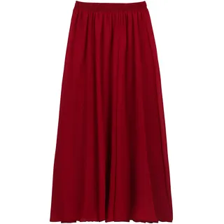 Damen Chiffon Bodenlanger Rock Strandrock Maxirock Chiffonrock Damenrock für Sommer Strand Alltag Party Rocklänge 100cm - Einfarbig Burgund Rot - 34-40