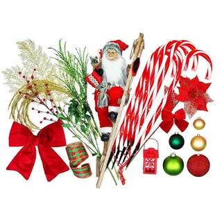 Laalu Weihnachtsbaumschmuck-Set, Rot, Grün, Gold, Metall, Kunststoff, Textil, Rund, 55x50x75 cm, Dekoration, Weihnachtsdekoration, Weihnachtsbaumschmuck, Weihnachtskugeln