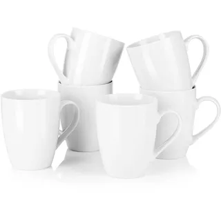 MALACASA Elisa Kaffeebecher 6er Set Porzellan 340ml Tassen Weiß | Große Kaffeetassen, Für Kaffee, Cappuccino & Latte Macchiato, Bequemer Griff, Für Zuhause, Büro & Café