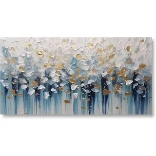 18meng Art Abstrakte Bilder Leinwand 200x100 cm 1 Teilig Groß Bild auf Leinwand Wandbild Blau Weiß Gold Modern Kunstdruck Bilder Wanddeko Wohnzimmer Wanddekoration Leinwandbilder Ungerahmt
