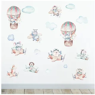 Sunnywall Wandtattoo Flugzeug Tiere Wandsticker Wandtattoo (3 St), konturgeschnitten blau|bunt