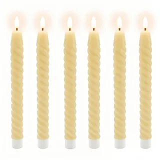 Relaxdays LED Stabkerzen 6er Set 25 x 2 cm beige