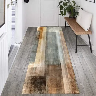 TTLäufer Teppich Läufer Flur Küche 80x200 cm, Modern rutschfest Waschbar Küchenläufer Flurläufer, Abstrakter Brauner, für Korridor, Schlafzimmer, Innen Wohnzimmer