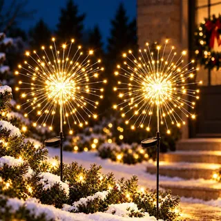 yowin Solarlampen für Außen Garten 2 Stück LED Solar Weihnachtsbeleuchtung | 8 Modi Solarleuchten Gartendeko, Wetterfest Gartenstecker Weihnachten, Pusteblume Wegeleuchten für Balkon Blumenkasten Deko