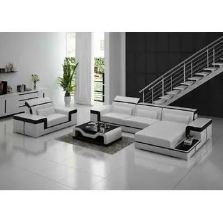 Wohnlandschaft Ecksofa L-Form Sessel Set Garnitur Modern Sofa Leder Couch 2tlg. - Weiß